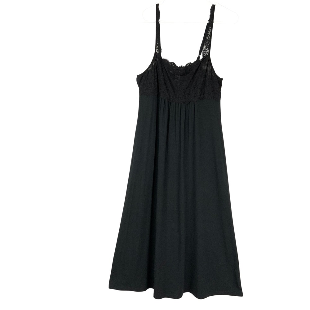 Oscar de la Renta Pink Label Black Cotton Nightgown L Pullover Lace Trim NWT